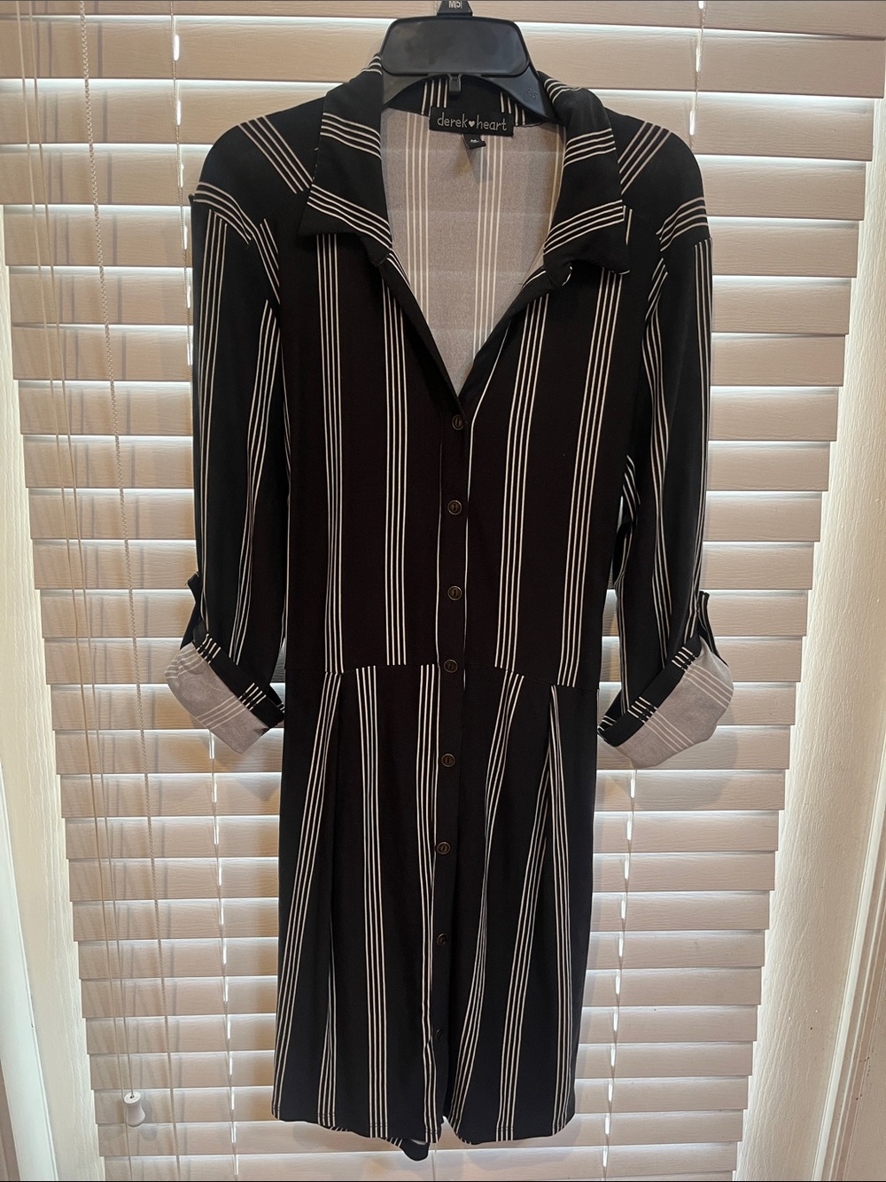 Derek Heart Black and White Striped Button-Front Shirt Dress